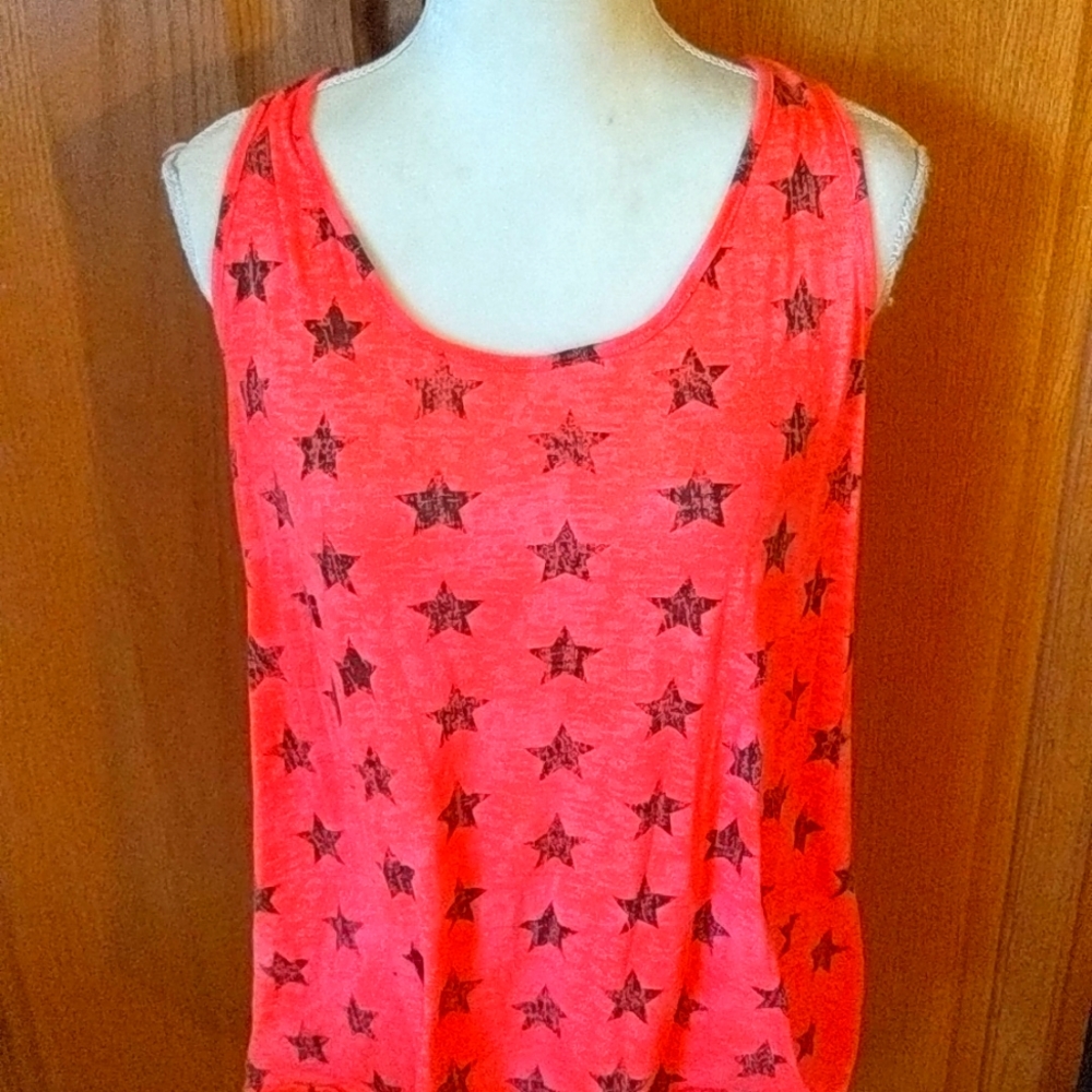 Orange Star Print Tunic Top Size XL